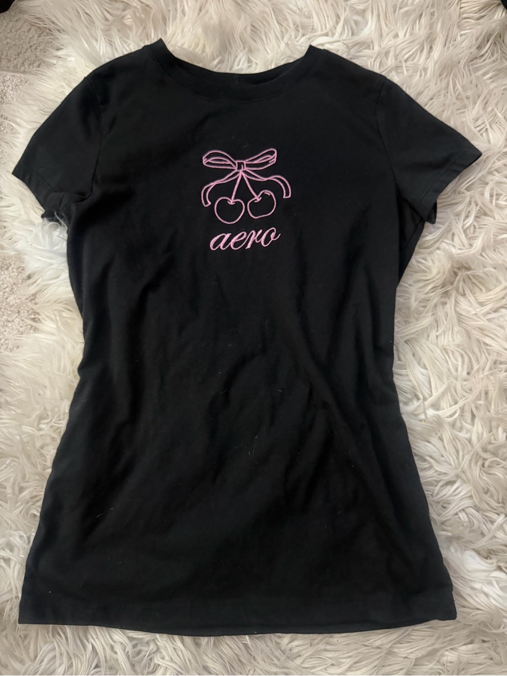 Aeropostale Black Short Sleeve Tee with Pink Cherry Embroidery